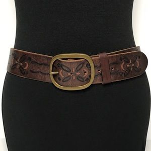 Vintage AF Boho Western Leather Belt Brown Gold M